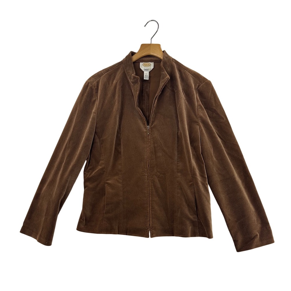 Talbots Corduroy Jacket Women's L Brown Stretch Full Zip Mock Neck Career